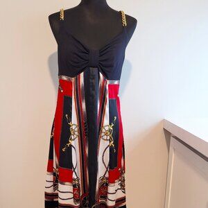 ABehar Design Black Halter/Silky Polo Motif Dress w/ Brushed Gold Chain Strap 12